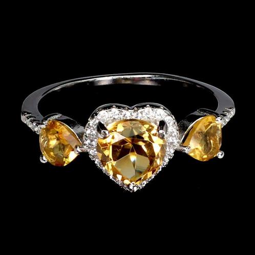 Zilveren ring maat 19 mm met citrien en witte topaas, Sieraden, Tassen en Uiterlijk, Ringen, Nieuw, Dame, 19 tot 20, Zilver, Zilver