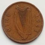 1/2 Penny 1943 Ierland WW2 Oude Munt Keydate WO2 Varken Big, Ophalen of Verzenden, Engeland