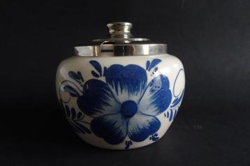 Suikerpot met chrome deksel vermoedelijk Delfts Blauw beschikbaar voor biedingen