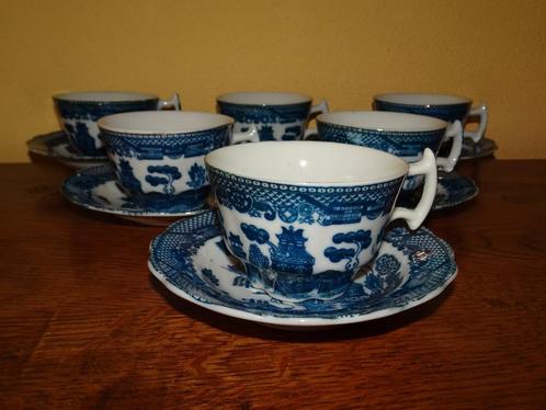 6 Japanse Old Blue Willow espresso kop en schotels, Huis en Inrichting, Keuken | Servies, Zo goed als nieuw, Kop(pen) en/of Schotel(s)