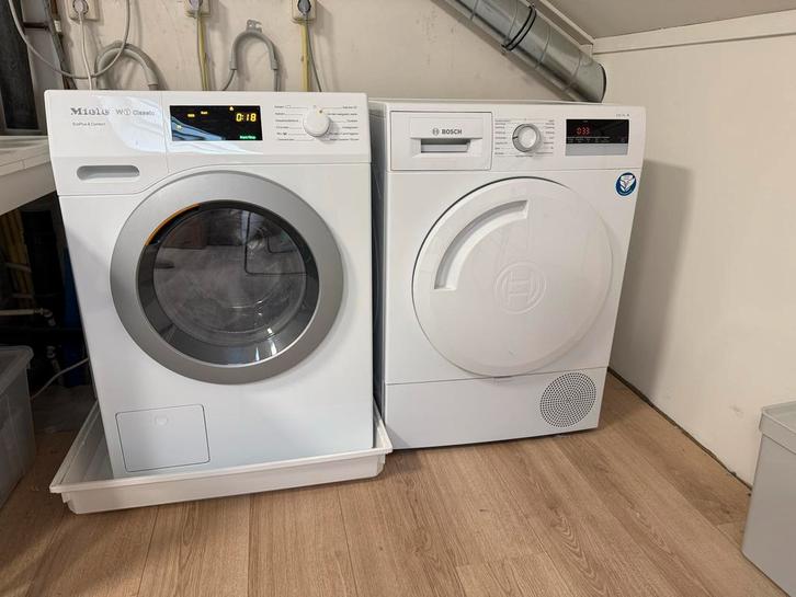 Miele Wasmachine & Bosch droger set, Witgoed en Apparatuur, Wasmachines, Gebruikt, Voorlader, 6 tot 8 kg, 85 tot 90 cm, 1200 tot 1600 toeren