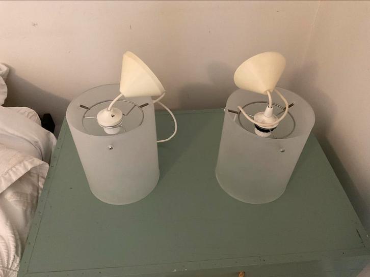 2 lampenkappen, glas voor hanglamp  of staande lamp, Huis en Inrichting, Lampen | Lampenkappen, Gebruikt, Minder dan 25 cm, Rond