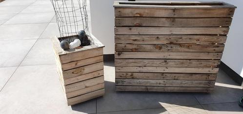 Twee type stijgerhoute bloembakken/plantenbakken, Tuin en Terras, Bloembakken en Plantenbakken, Gebruikt, Hout, 60 tot 100 cm