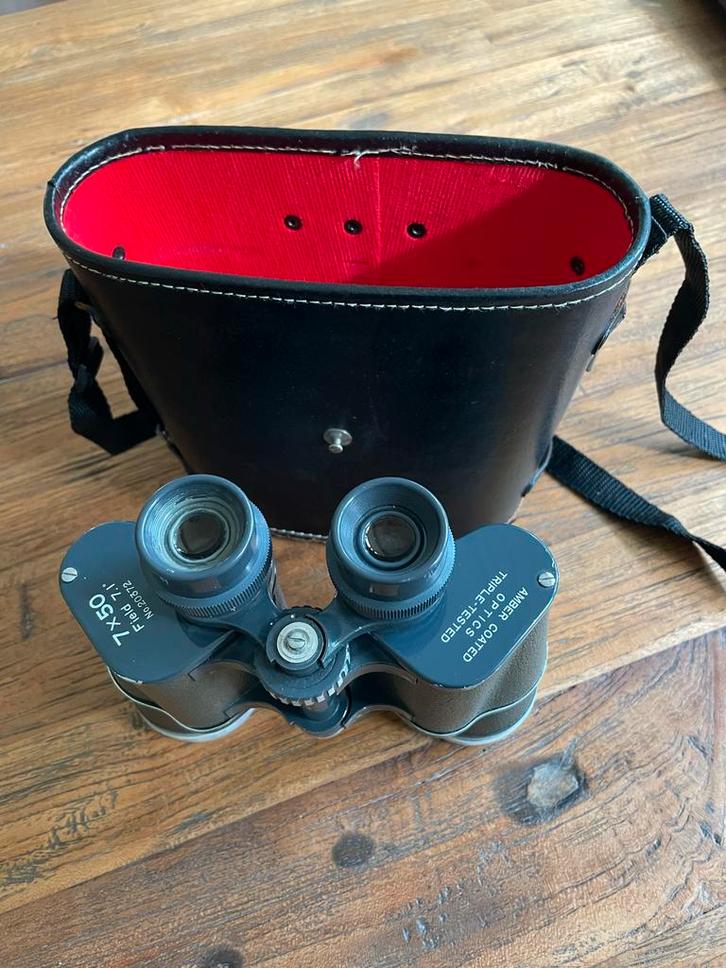Vintage 7x50 Verrekijker met Tas, Audio, Tv en Foto, Optische apparatuur | Verrekijkers, Gebruikt, Porro (met knik), 8 tot 12x