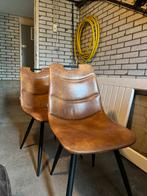 Set van 2 bruine leren stoelen, Huis en Inrichting, Stoelen, Ophalen, Gebruikt, Twee, Bruin