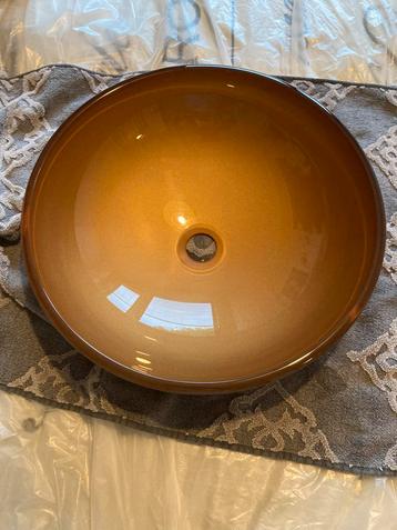Glazen waskom bruin / goudkleurig doorsnee 42 cm beschikbaar voor biedingen