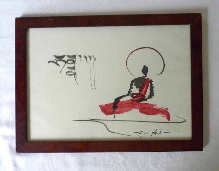 Tashi art, boeddhistische monnik in penseeltekening, Antiek en Kunst, Kunst | Niet-Westerse kunst, Ophalen of Verzenden