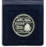 Aruba 25 Florin 1986 proof in doosje, Postzegels en Munten, Munten | Amerika, Zilver, Zuid-Amerika, Losse munt, Verzenden