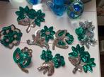 Vintage applicaties met pailletten, groen +rose goud bloemen, Ophalen of Verzenden