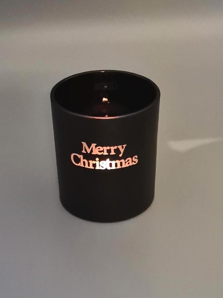 Matzwarte Theelichthouder met Merry Christmas, Diversen, Kerst, Nieuw, Ophalen of Verzenden