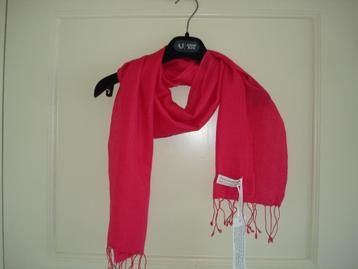 Cashmere sjaal roze 166 X 26,5 met franje cashmere+ zijde beschikbaar voor biedingen