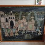Antiek Zijde schilderij india bruiloft, in lijst 1.08/85 cm, Ophalen