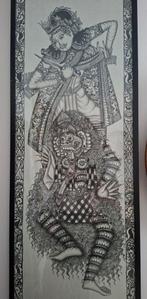 Schilderij uit India Indonesië zeer mooi langwerpige, Antiek en Kunst, Kunst | Niet-Westerse kunst, Ophalen of Verzenden