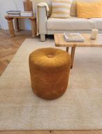 Vintage fluweel velours ronde poef voetenbank goud bruin, Minder dan 50 cm, Gebruikt, Rond, Minder dan 50 cm