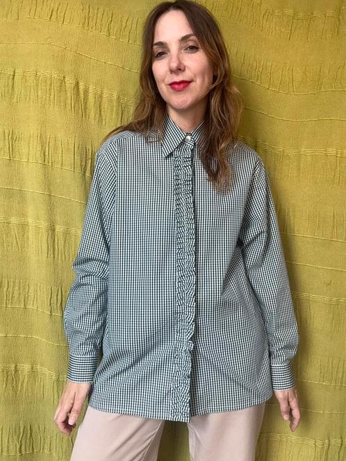 Vintage geruite blouse / overhemd - ruches - 40/L, Kleding | Dames, Blouses en Tunieken, Gedragen, Maat 38/40 (M), Ophalen of Verzenden