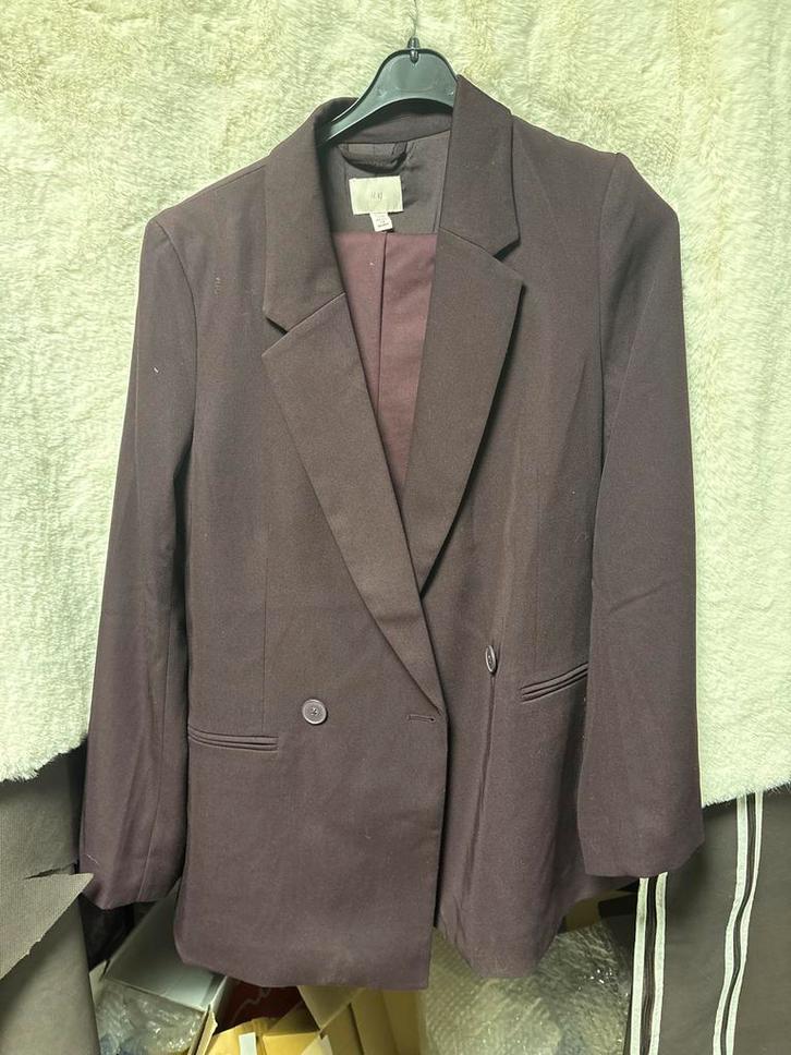 H&M  broekpak - Donkerpaars, Kleding | Dames, Jasjes, Kostuums en Pakken, Zo goed als nieuw, Kostuum of Pak, Maat 38/40 (M), Paars