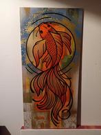 Goudvis Acryl Schilderij op Hout - 30x64cm, Antiek en Kunst, Ophalen of Verzenden