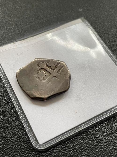 Scheepswrak vondst 2 reales Spaans Mexico munt ‘Colonial cob, Postzegels en Munten, Munten | Amerika, Zilver, Ophalen of Verzenden