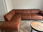 Bruine leren hoekbank - Vierpersoons, Ophalen, 250 tot 300 cm, Gebruikt, Hoekbank