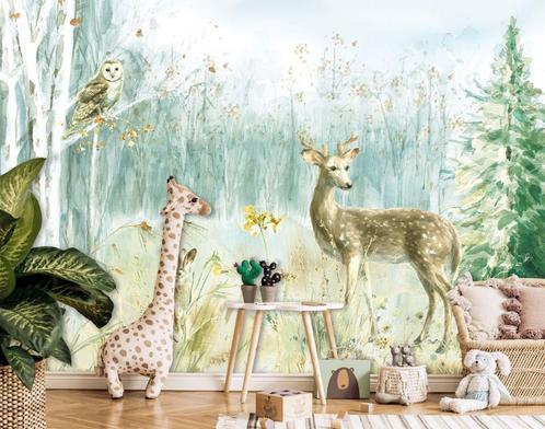 Fotobehang / Behang - Kinderkamer Bosdieren Kunst, Huis en Inrichting, Stoffering | Behang, Groen, minder dan 10 m², Verzenden