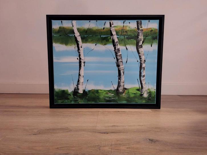 Abstract schilderij: Berken in Blauw, Antiek en Kunst, Kunst | Schilderijen | Klassiek, Ophalen of Verzenden