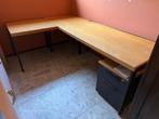 Massief houten hoekbureau jaren 50 met onderkast, Ophalen, Gebruikt, Bureau