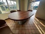 Ovale kersenhouten tafel met 6 lederen stoelen, Gebruikt, 100 tot 150 cm, Ophalen of Verzenden, Vijf personen of meer