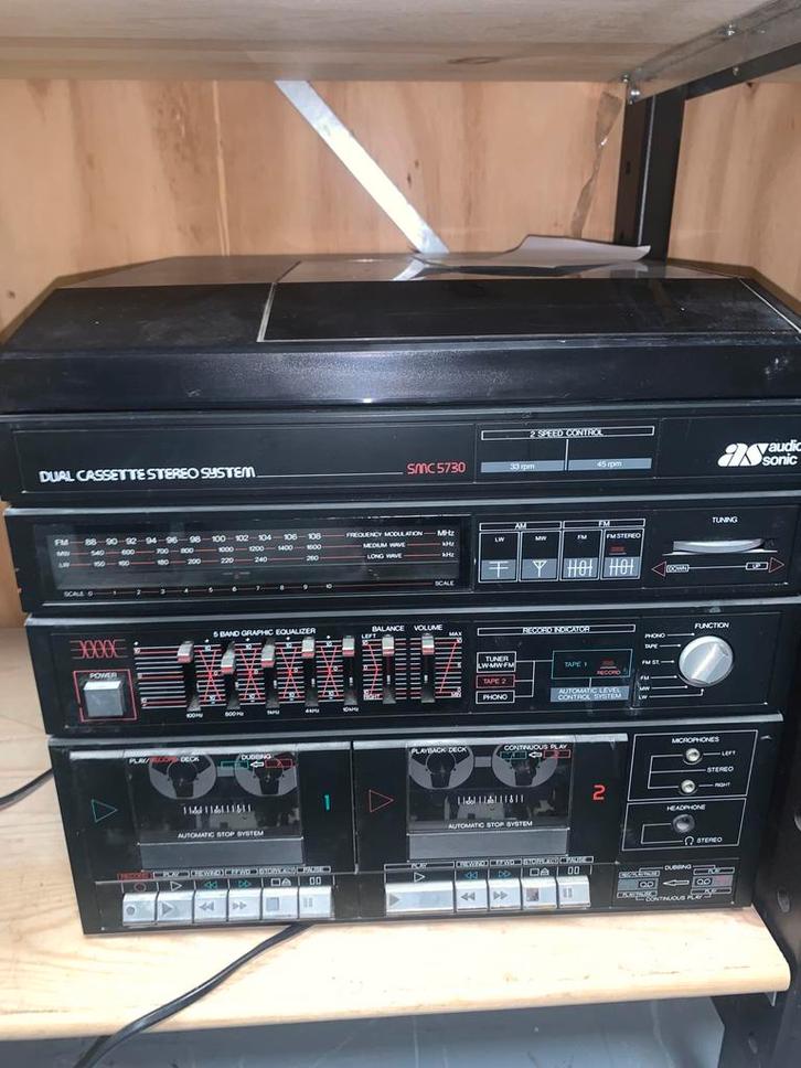 vintage Audio Sonic SMC 5730 dual cassette stereo systeem., Audio, Tv en Foto, Stereo-sets, Cassettedeck, Overige merken, Ophalen of Verzenden