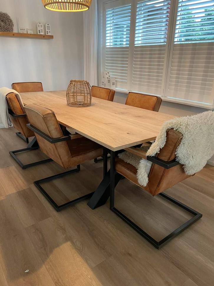 Massief eiken tafel met stalen X-poten | Ook op maat!, Huis en Inrichting, Tafels | Eettafels, Nieuw, 50 tot 100 cm, 200 cm of meer