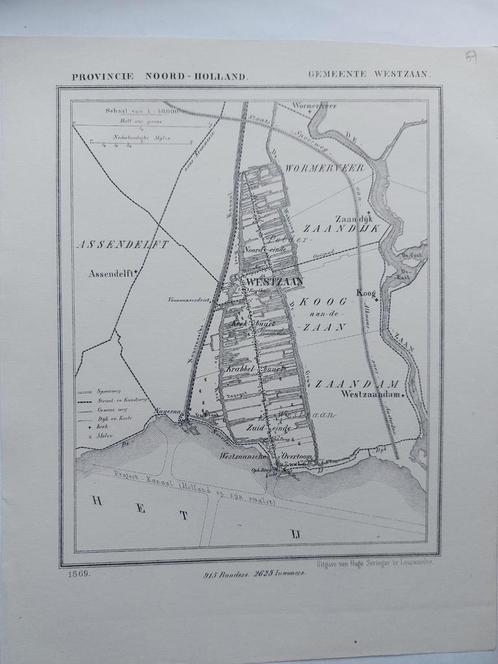 57 / Westzaan Zaandijk Wormerveer Assendelft Litho uit 1869, Antiek en Kunst, Kunst | Litho's en Zeefdrukken, Ophalen of Verzenden