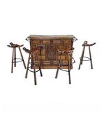 Vintage Brutalistische bar + 4 krukken ‘50, Ophalen of Verzenden, Gebruikt, Inclusief barstoelen