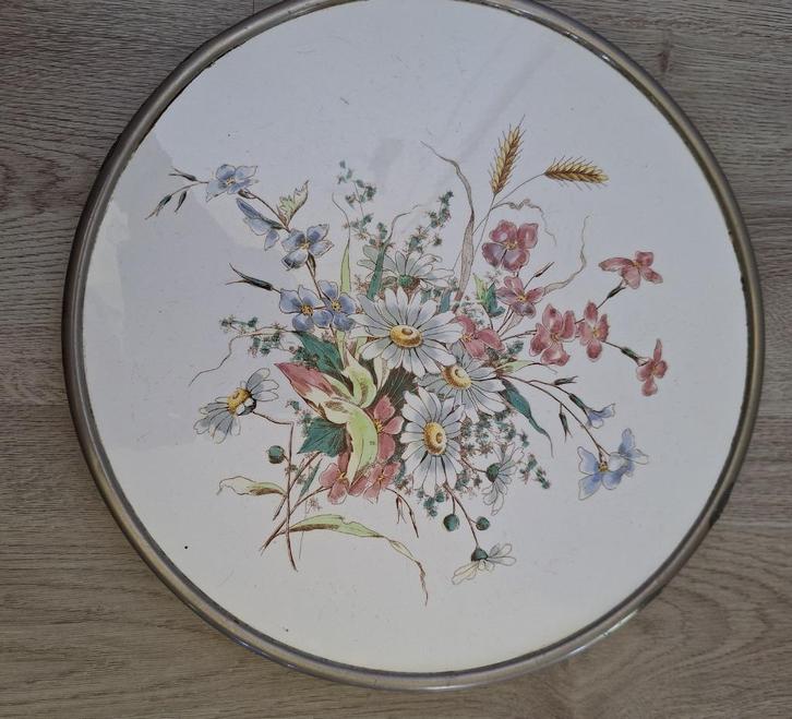 Porseleinen taartplateau rand verzilverd 1920 - 1940, Antiek en Kunst, Antiek | Servies los, Ophalen of Verzenden