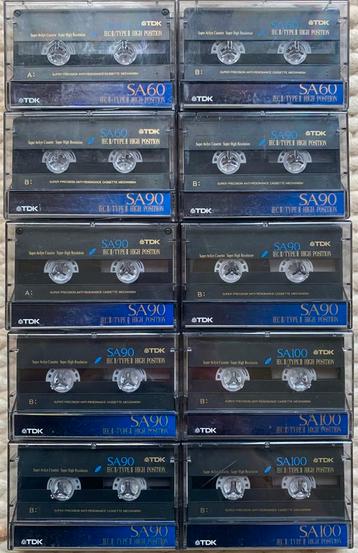 10x TDK SA90 SA60 SA100 cassettebandjes SA 60 90 100 SA-90 beschikbaar voor biedingen
