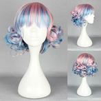 Carnaval pruik kort haar met krulletjes roze blauw, Verzenden, Nieuw, Pruik of Haarverlenging