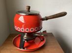 Vintage oranje rode emaille fondueset steelpan jaren 70, Antiek en Kunst, Ophalen of Verzenden