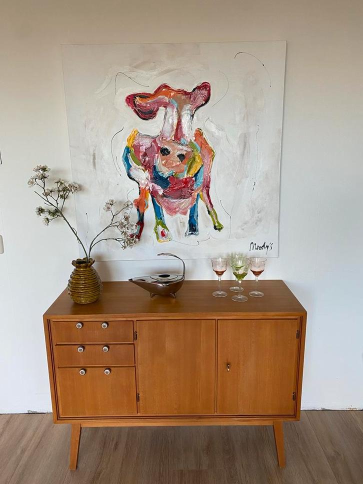 Mooie grote canvas schilderij van een koe, Antiek en Kunst, Kunst | Schilderijen | Abstract, Ophalen