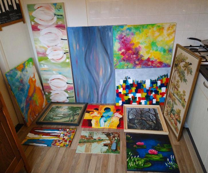 Verzameling schilderij modern olieverf acryl, Antiek en Kunst, Kunst | Schilderijen | Modern, Ophalen of Verzenden