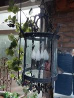 Antieke Smeedijzeren Hallantaarn met Geëtst Glas, Huis en Inrichting, Lampen | Hanglampen, Gebruikt, Glas, 75 cm of meer, Antiek