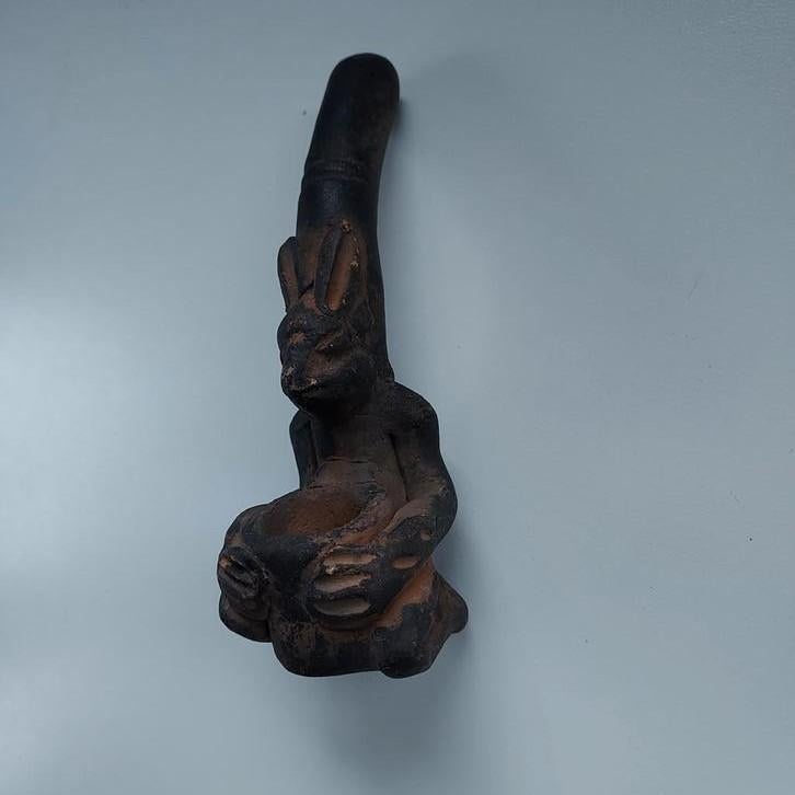 Antieke terracotta pijp met figuur konijn, Ophalen of Verzenden