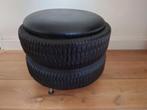 Space Age skai leren Poef / naaipoef / voetenbank / kruk, Huis en Inrichting, Ophalen, Overige materialen, Minder dan 50 cm, Rond