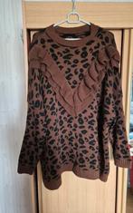 Bruine trui met luipaardprint en ruches, Kleding | Dames, Blouses en Tunieken, Bruin, Maat 46/48 (XL) of groter, Nieuw, Ophalen of Verzenden