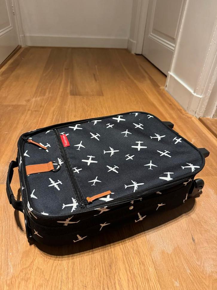 Kindertrolley | kidzroom | zwart met vliegtuigjes, Sieraden, Tassen en Uiterlijk, Koffers, Zo goed als nieuw, Overige materialen