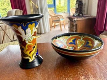 Bijzondere Art Deco set:  Vaas en Schaal 1926-1930 beschikbaar voor biedingen