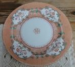 Groot brocante zalm kleurig / zalm roze bord met bloemetjes, Antiek en Kunst, Curiosa en Brocante, Ophalen of Verzenden