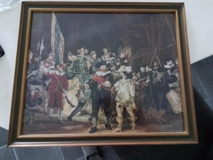 Geborduurde Nachtwacht in lijst, Antiek en Kunst, Kunst | Schilderijen | Klassiek, Ophalen of Verzenden