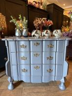 Stoer ladekastje, orgelgebogen ladekast, antiek kastje VdlM, Huis en Inrichting, Kasten | Ladekasten, Ophalen, Vintage kast, oude commode, brocante ladecommode, grijs blauw