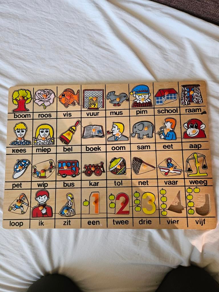 Houten Puzzel boom roos vis vuur, Ophalen of Verzenden, Zo goed als nieuw, Taal en Lezen