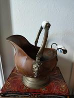 Prachtige grote oude koperen pot/'helm' met Delfts Blauw, Verzenden