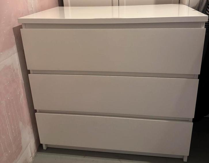 IKEA MALM Ladekast 3 lades, wit, 80x78 cm, Huis en Inrichting, Kasten | Ladekasten, Gebruikt, Minder dan 100 cm, 50 tot 100 cm