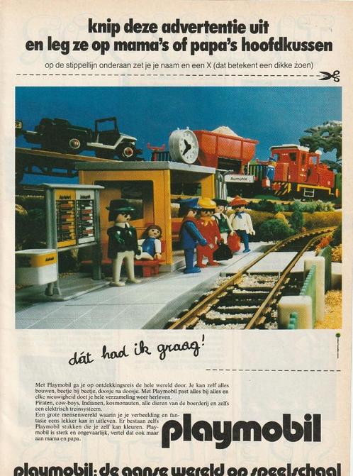 retro reclame 1981 Playmobil speelgoed trein & perron, Verzamelen, Retro, Overige typen, Verzenden